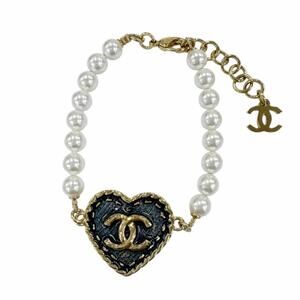 CHANEL Gold Pearl Logo Charm Bracelet